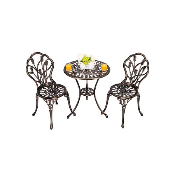 ANGELES HOME 3-Piece Metal Round All-Weather Aluminum Patio Outdoor Bistro Set