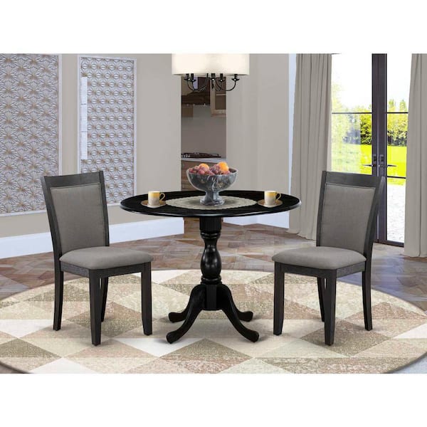 East West Furniture 3-Piece Wirebrushed Black Solid Wood Top - Dining Room Set with Dropleaf - Seats-4