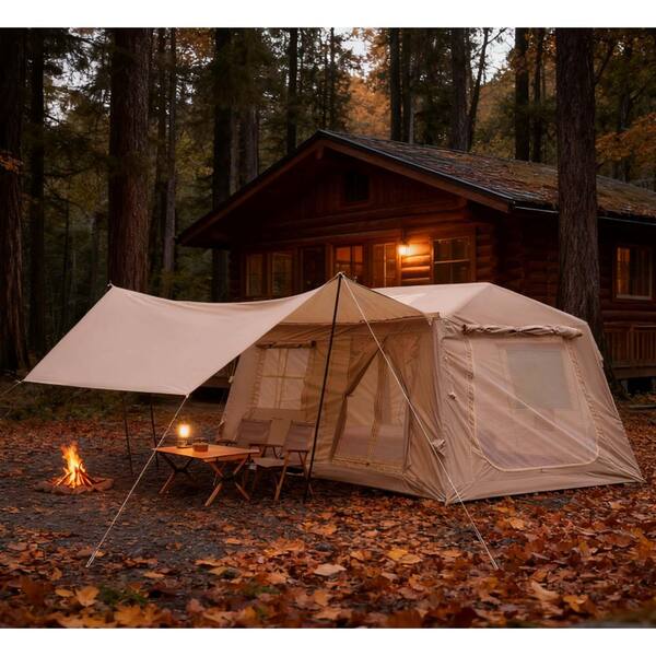 LuckByte 13.12 ft. x 9.02 ft. Beige Camping Tent Blow Up Tent with