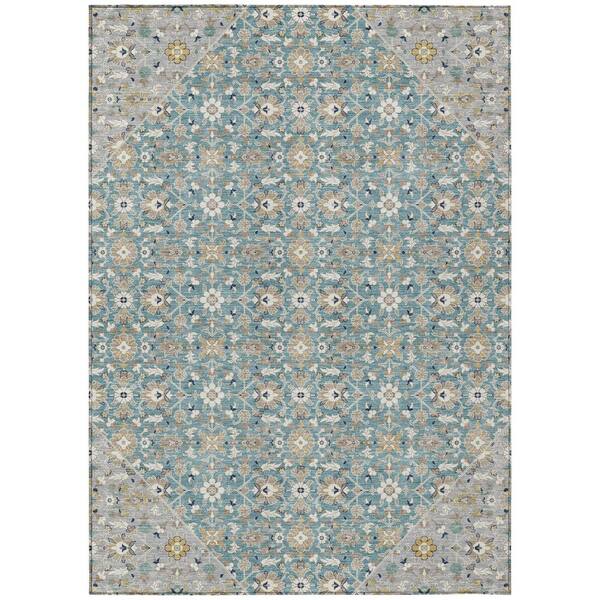 Chantille Machine Washable Indoor/Outdoor Abstract ACN3046 Teal 9 ft. x 12 ft. Area Rug