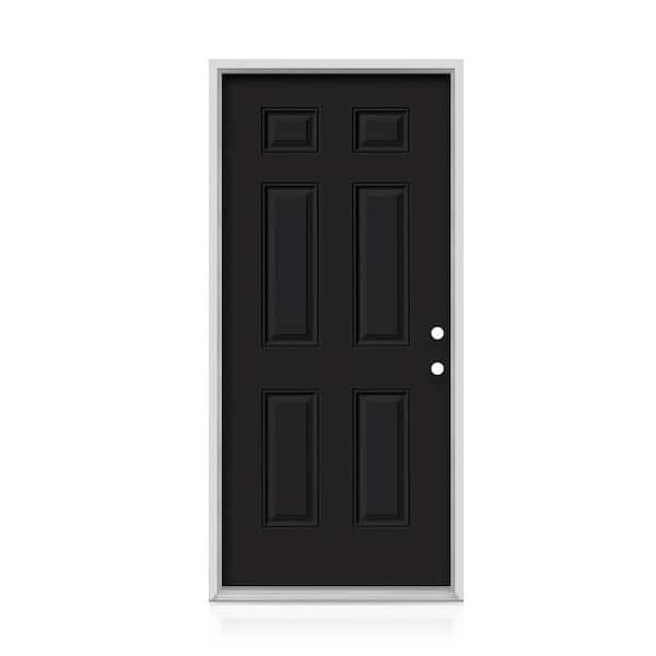 JELD-WEN 36 in. x 80 in. 6-Panel Black Painted Steel Prehung Left