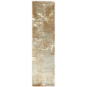 Formosa Gray/Brown 2 ft. x 10 ft. Distressed Abstract Hand-Loomed Viscose Indoor Runner Area Rug