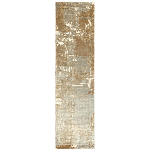 AVERLEY HOME Formosa Gray/Brown 2 ft. x 10 ft. Distressed Abstract Hand-Loomed Viscose Indoor Runner Area Rug
