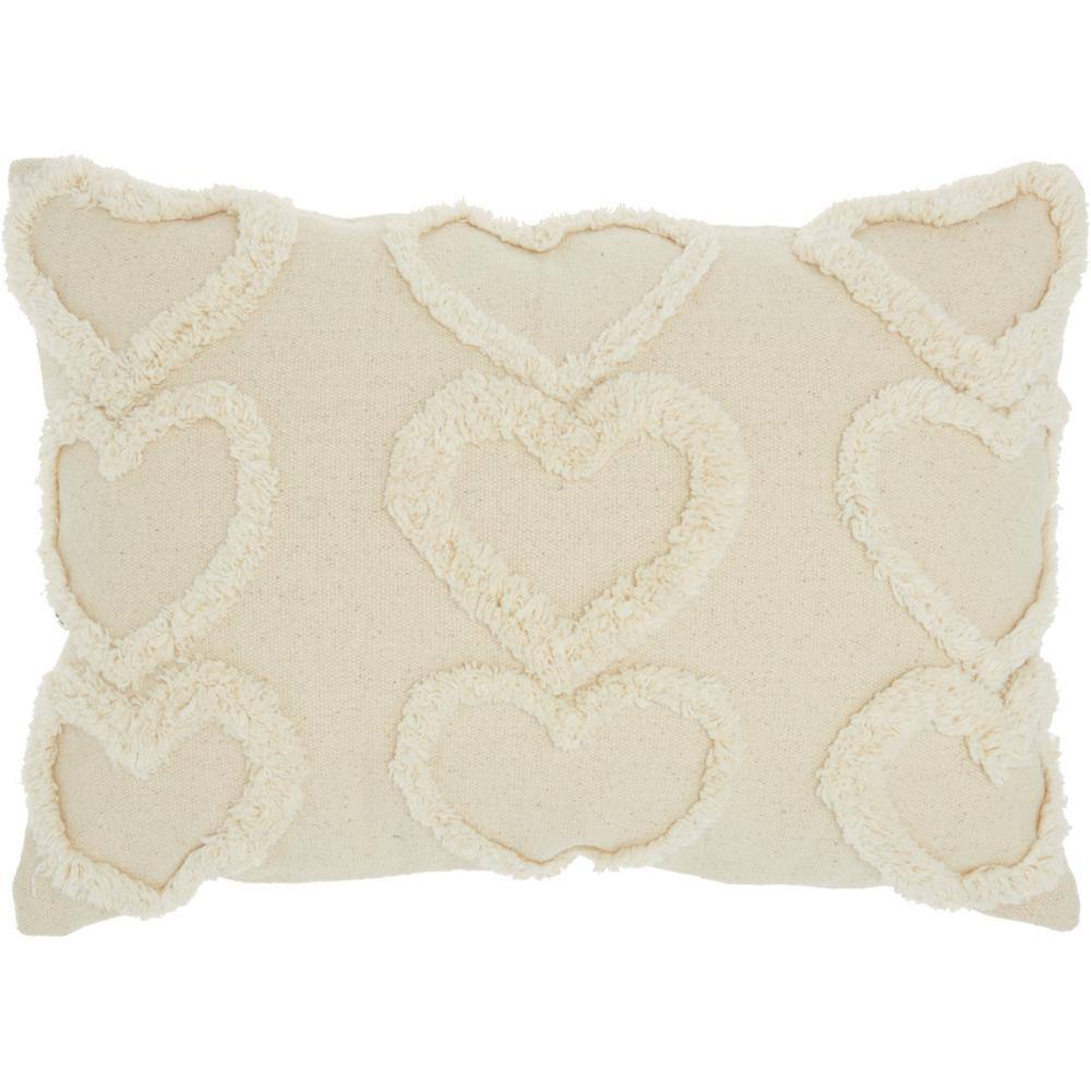 Cream Cotton Heart Pattern Lumbar Throw Pillow 14" x 20"
