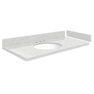 Silestone 37.25 in. W x 22.25 in. D Qt. White Round Single Sink Vanity Top in Stellar Snow