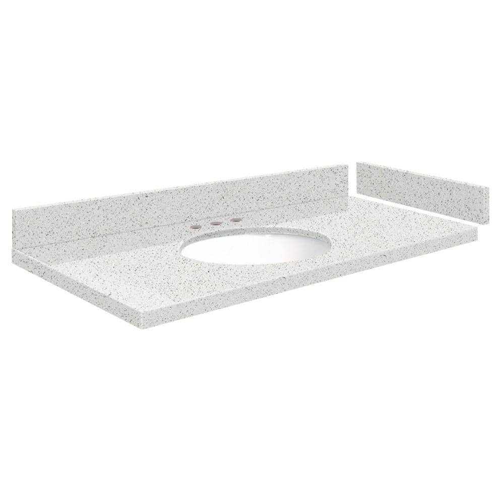 Silestone 37 in. W x 22.25 in. D Qt. White Round Single Sink Vanity Top in Stellar Snow -  Transolid, 608197352942