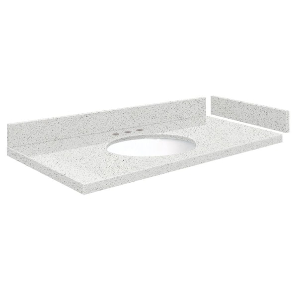 Silestone 40.25 in. W x 22.25 in. D Qt. White Round Single Sink Vanity Top in Stellar Snow