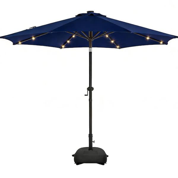 lohasco 10 ft. Solar LED Lighted Market Patio Umbrella with Base in Navy Blue lohasco 10 ft. Solar LED Lighted Market Patio Umbrella with Base in Navy Blue