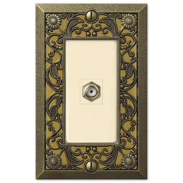 AMERELLE Filigree 1 Gang Coax Metal Wall Plate - Antique Brass