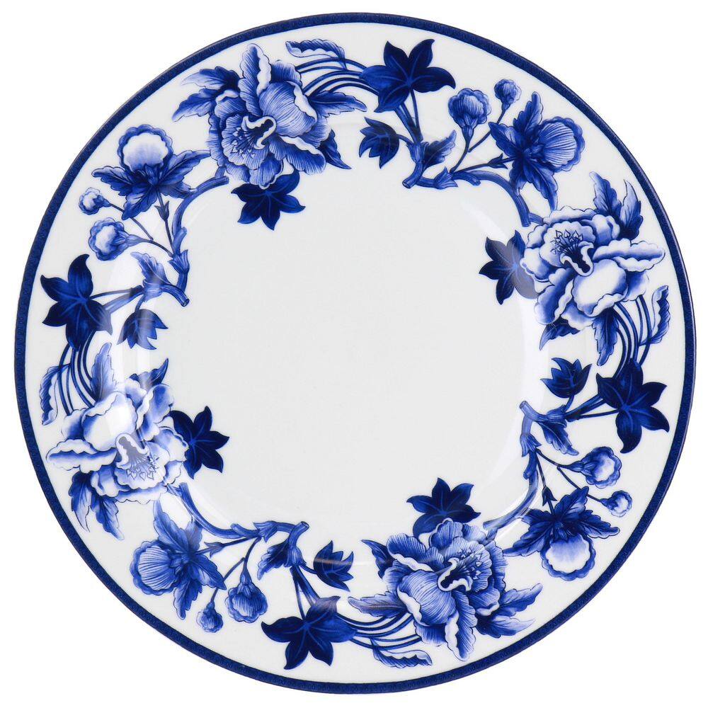 Cobalt Blue Floral Ceramic Dinnerware Set, Service for 4