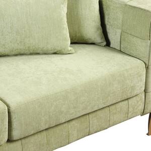 80.50 in. Straight Arm Chenille Material Rectangle Sofa in Green with 4 Pillows and Metal Legs
