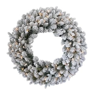 24 in. Artificial Feel Real Iceland Fir Wreath with 50-Warm White Battery Operated LED Lights