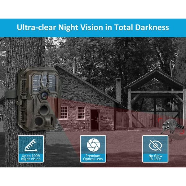 COOLSHARK Trail Camera, 64MP 1296p HD Video Game Cameras w/ 100 ft