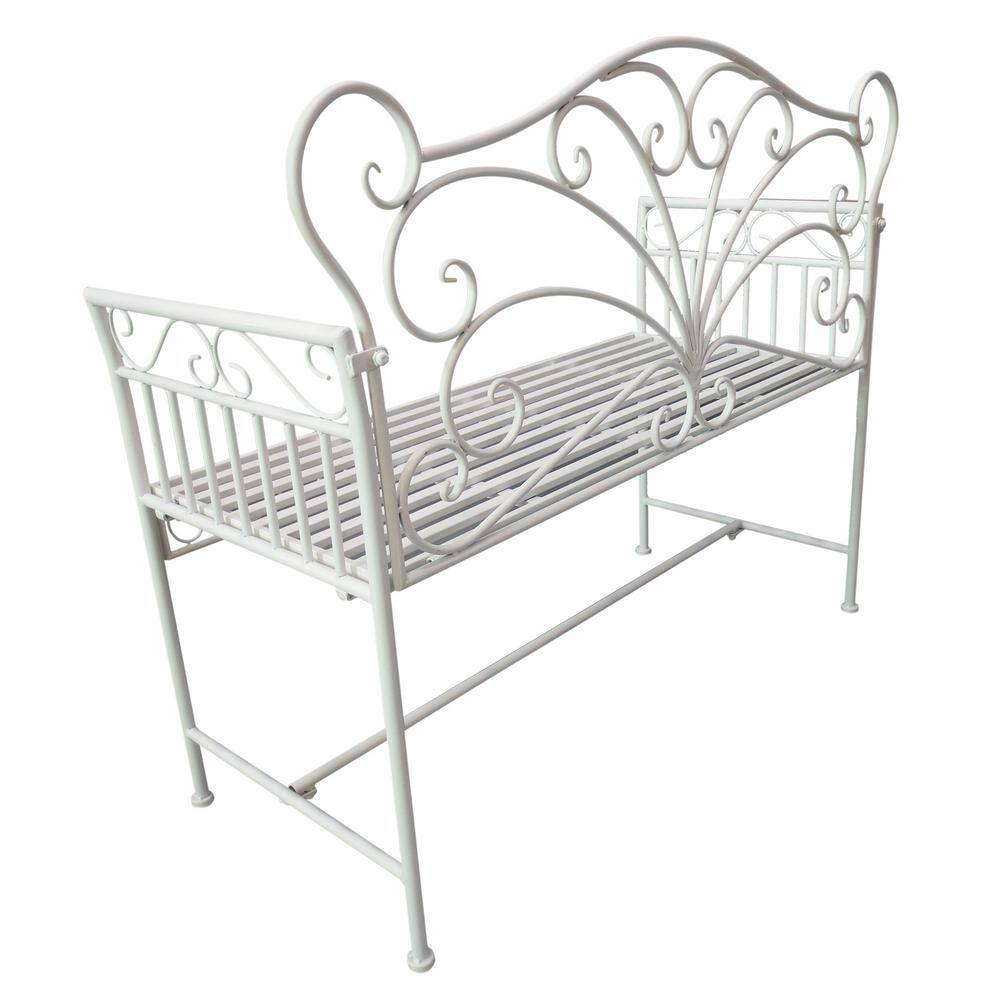Cream White 43" Iron Two-Seater Garden Bench