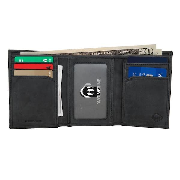 Wolverine Rugged Full Grain Leather Trifold Wallet in Black WV61