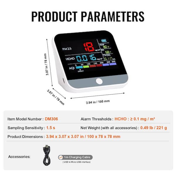 SKYSHALO Mini Air Quality Monitor 8-IN-1 Professional PM2. 5 PM10