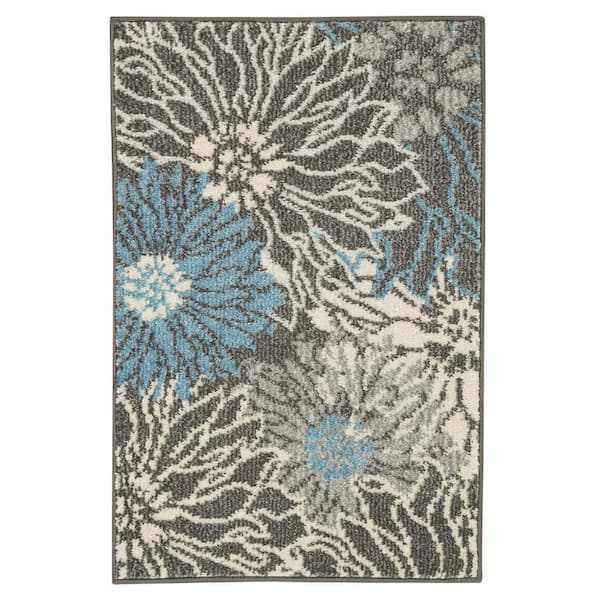 HomeRoots Charcoal/Blue 2 ft. x 3 ft. Rectangle Polypropylene Scatter/Accent Area Rug