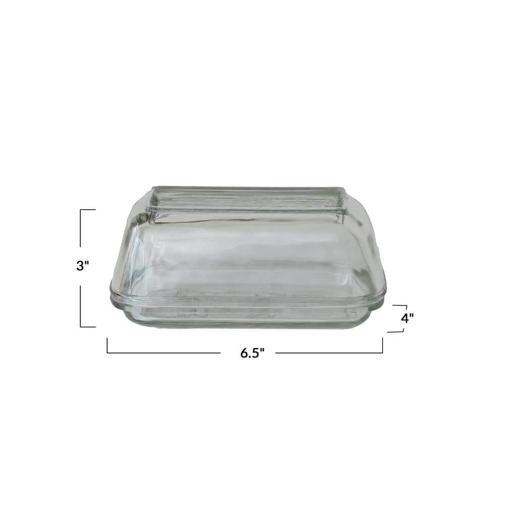 Vintage Clear Embossed Glass Rectangular Butter Dish