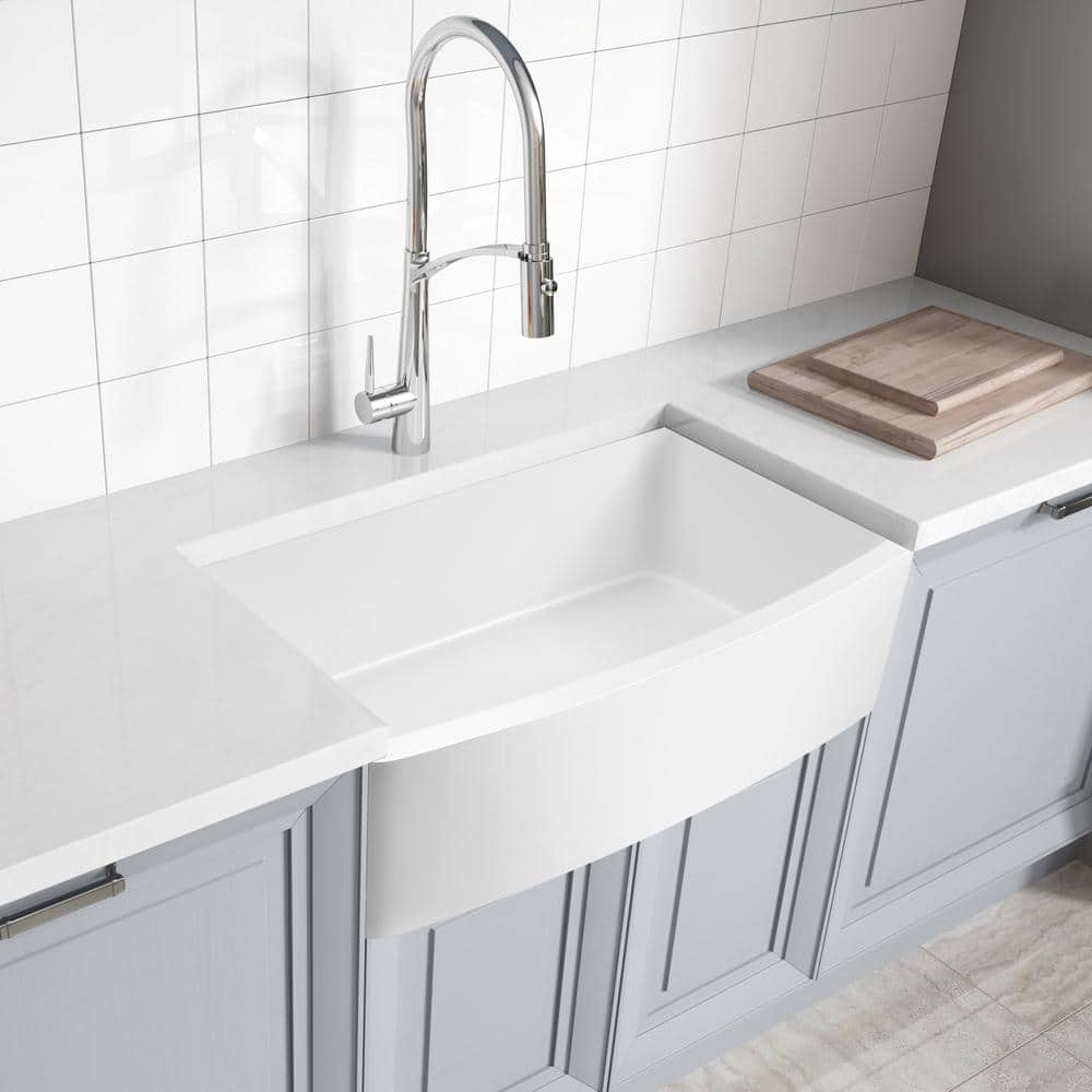 Mesa 33'' Matte White Farmhouse Stone Kitchen Sink