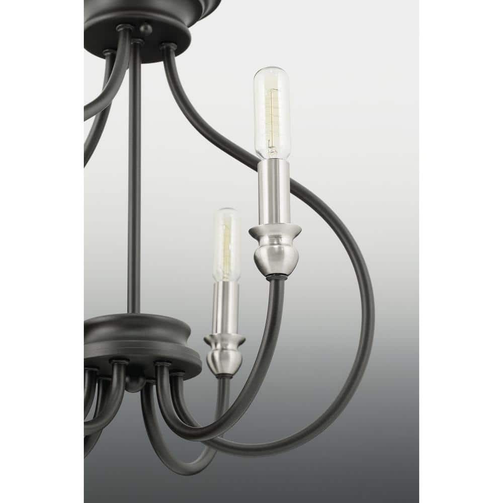 Graphite and Nickel 6-Light Steel Chandelier with Candle Accents