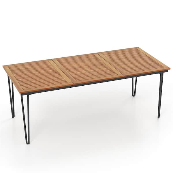 Costway Natural Wood 79 in. Outdoor Dining Table with 1.9 in. Umbrella Hole