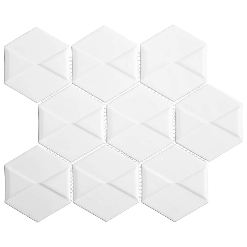 Albin Perfelle White 3 in. x 4 in. Porcelain 3D Hexagon Satin Wall Mosaic T