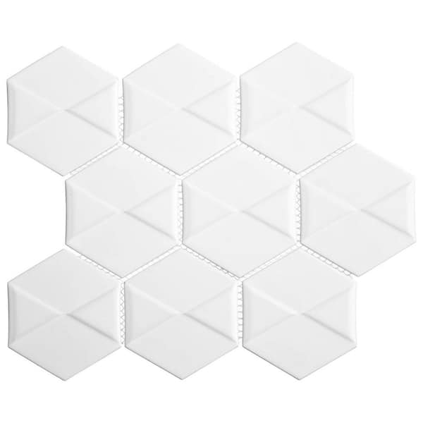 ANDOVA Albin Perfelle White 3 in. x 4 in. Porcelain 3D Hexagon Satin Wall Mosaic Tile Sample