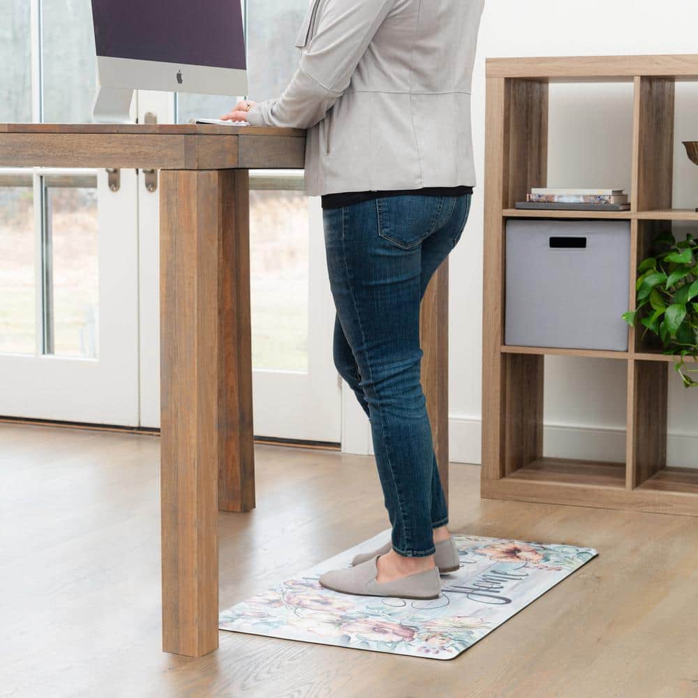 Grey Blue Floral Anti-Fatigue Kitchen Mat, 20"x36"