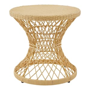 20.10 in. Woven Yellow Round Metal Wicker Twist Outdoor Side Table