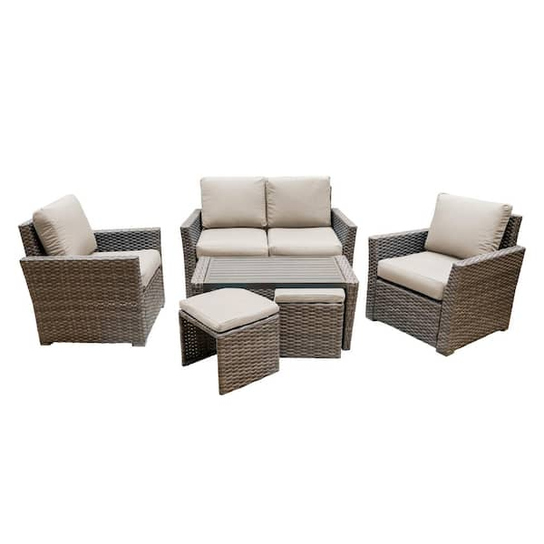 Leisure Made Newton 6-Piece Wicker Seating Set with Tan Cushions 844019 ...