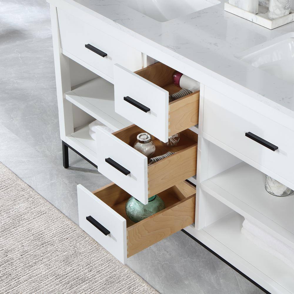 Kesia 60" White Double Bathroom Vanity with Composite Stone Top