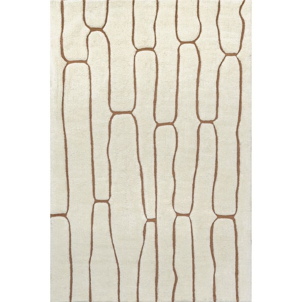 Nazco Abstract New Zealand Wool Cream 8 ft. x 10 ft. Area Rug