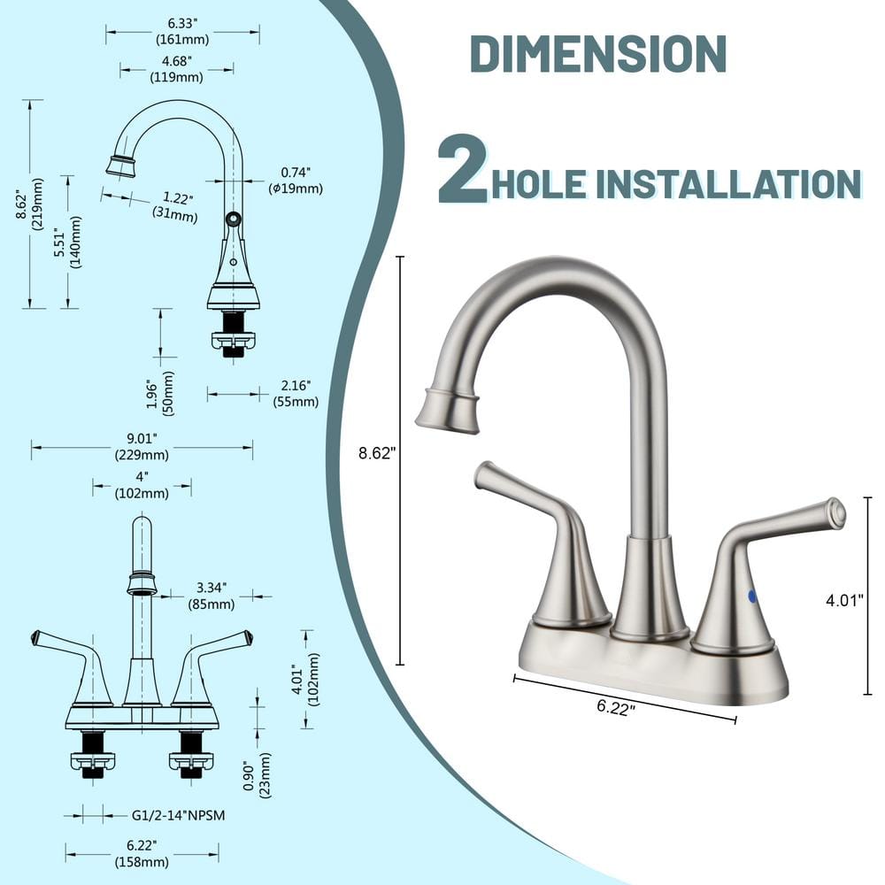 Brushed Nickel Dual Handle Bathroom Sink Faucet with Drain Kit