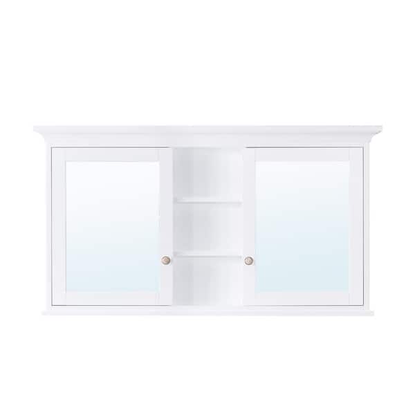 55 in. W x 30 in. H Rectangular Solid Wood Frame Bathroom Medicine Cabinet with Mirror, Soft-Closed Doors, Easy Hang