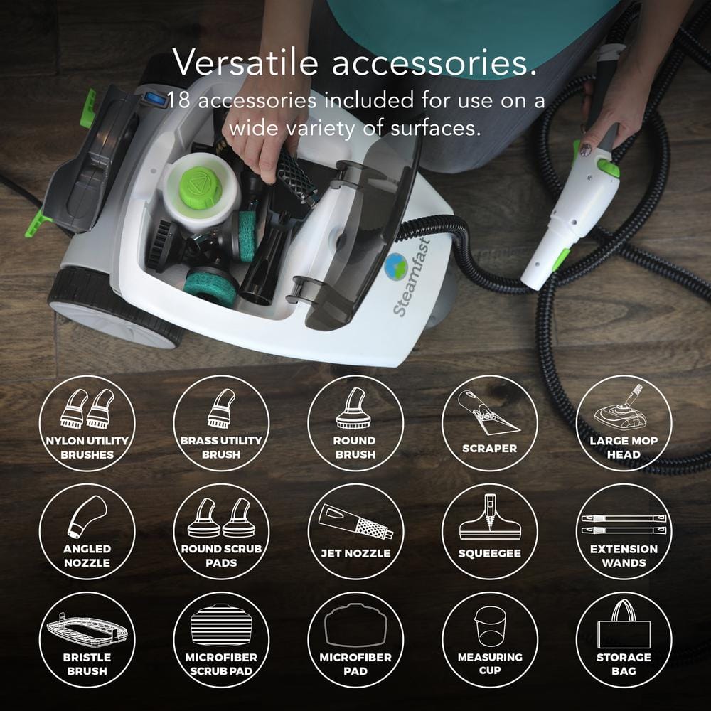 White Deluxe Canister Steam Cleaner with Integrated Storage