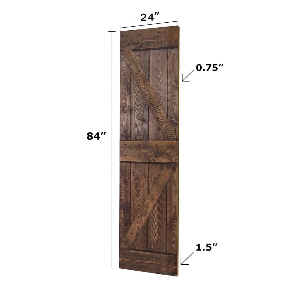 Dark Walnut Solid Wood Traditional Barn Door Slab, 24" x 84"