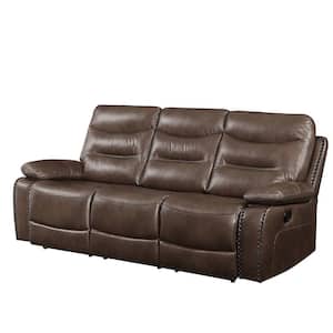 Aashi 38 in. Slope Arm Leather Straight with Wood Frame Sofain Brown
