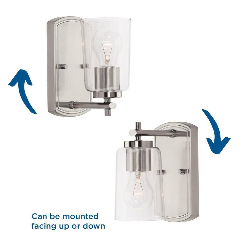 Adley Sleek Brushed Nickel 1-Light Bath Wall Fixture with Clear Glass Shade
