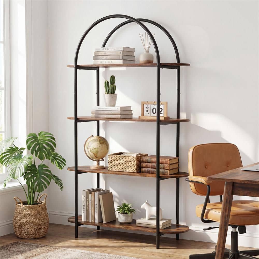 HONEY JOY Set of 2 61.5 in. Tall Black 4 Tier Wood Arched