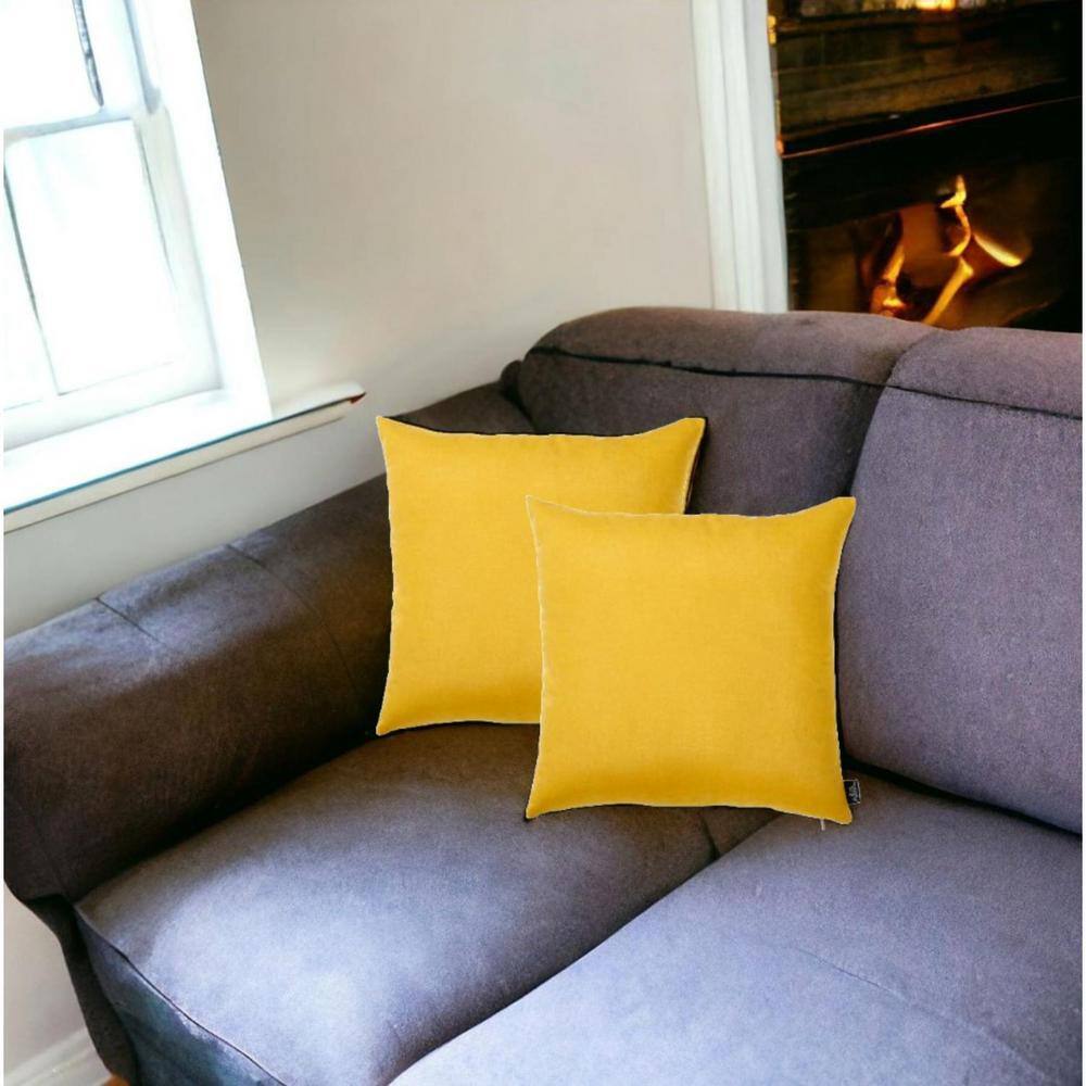 Yellow Brushed Polyester Decorative Throw Pillow Covers Set