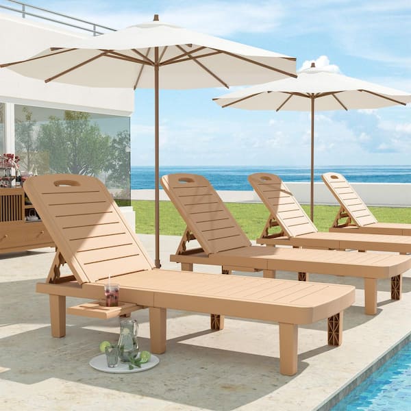 2-Piece Teak Resin Outdoor Chaise Lounge