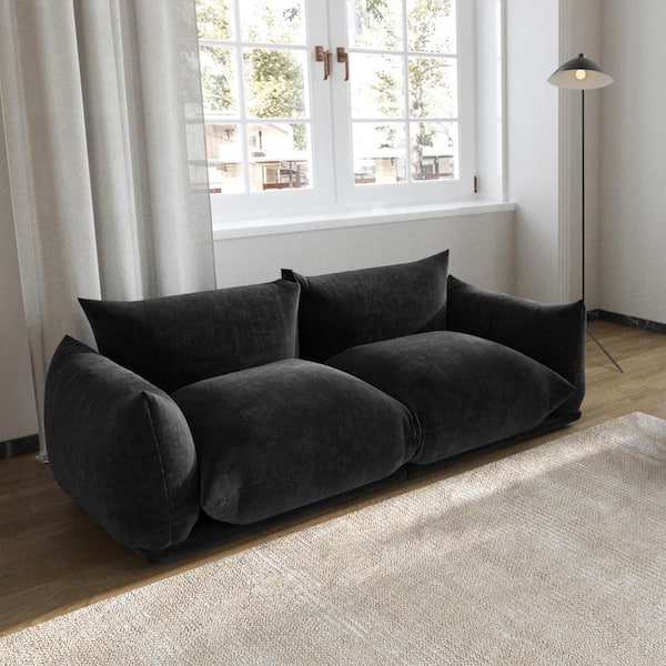 J&E Home 77.16 in. Square Arm 2-Piece Chenille Rectangle Modular Free Combination Sectional Sofa in Black