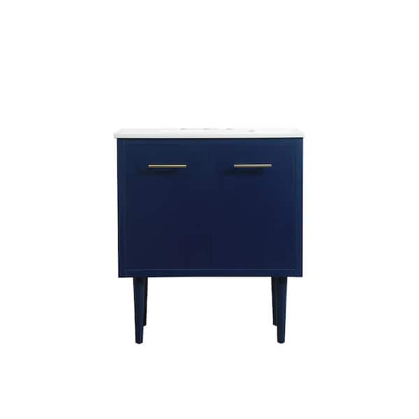 Unbranded Simply Living 30 in. W x 19 in. D x 33.5 in. H Bath Vanity in Blue with Ivory White Engineered Marble Top