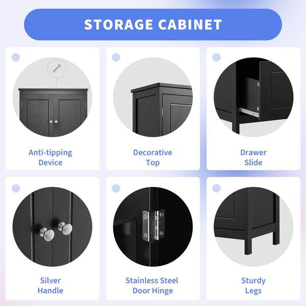 ZXDDMS 24 in. W x 12 in. D x 43 in. H Black Linen Cabinet Bathroom