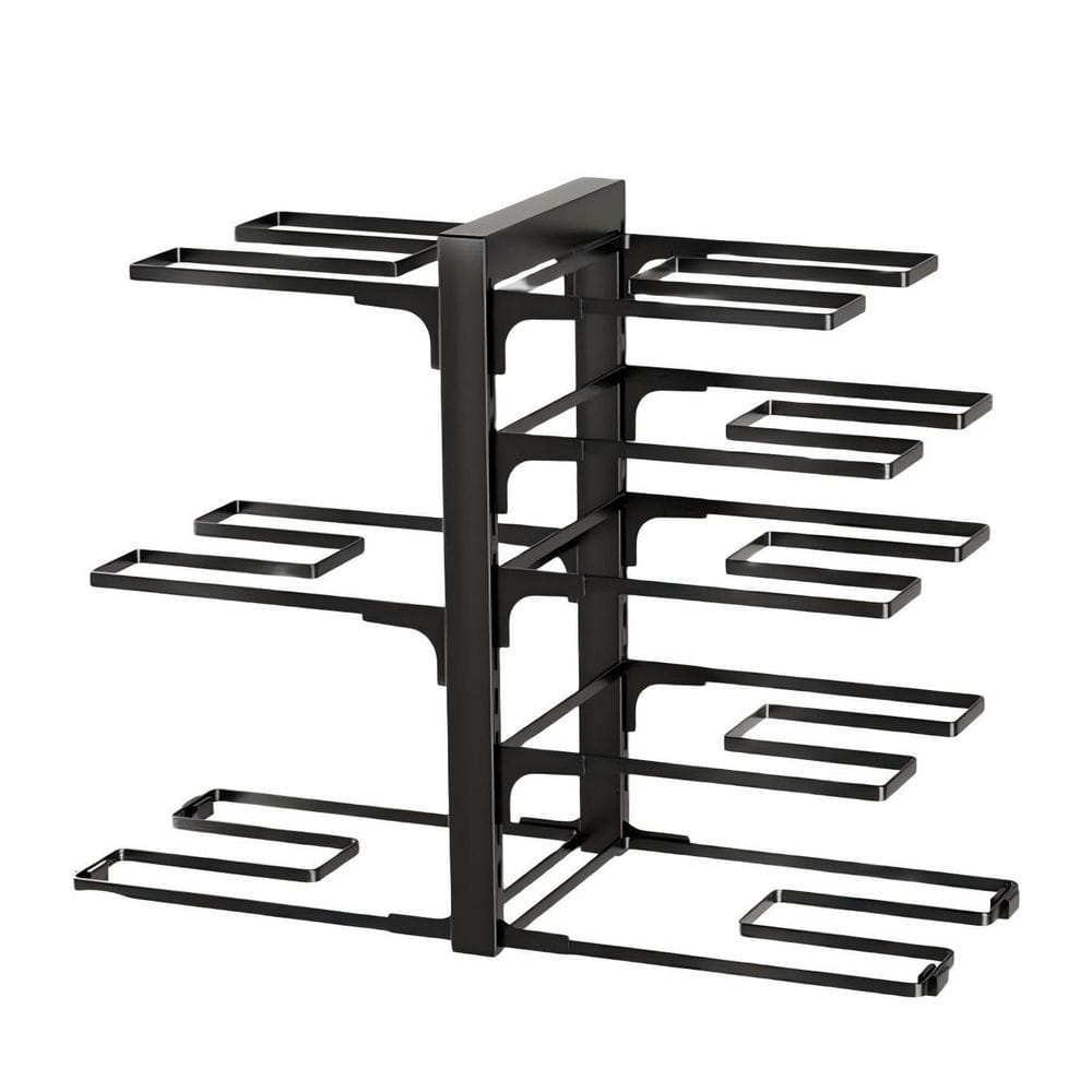 8-Tier 15.94 in. H Black Heavy Duty Iron Adjustable Standing Pot Rack, Pots and Pans Organizer with 2-DIY Methods