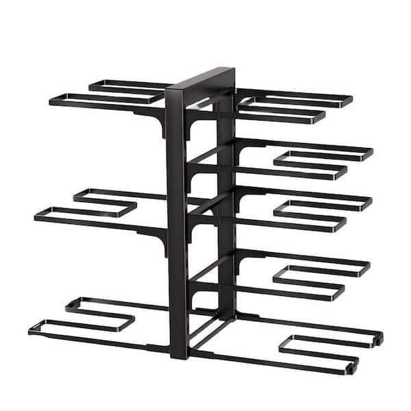 8-Tier 15.94 in. H Black Heavy Duty Iron Adjustable Standing Pot Rack, Pots and Pans Organizer with 2-DIY Methods