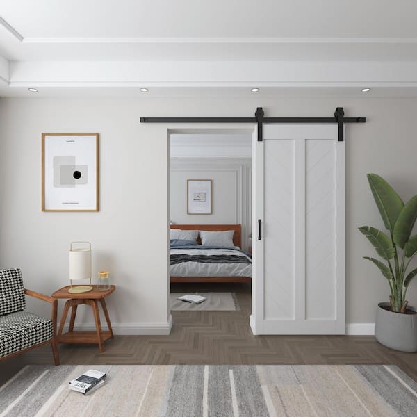 42 in. x 84 in. Paneled MDf modern Finished Herringbone Shape Sliding Barn Door with Hardware Kit
