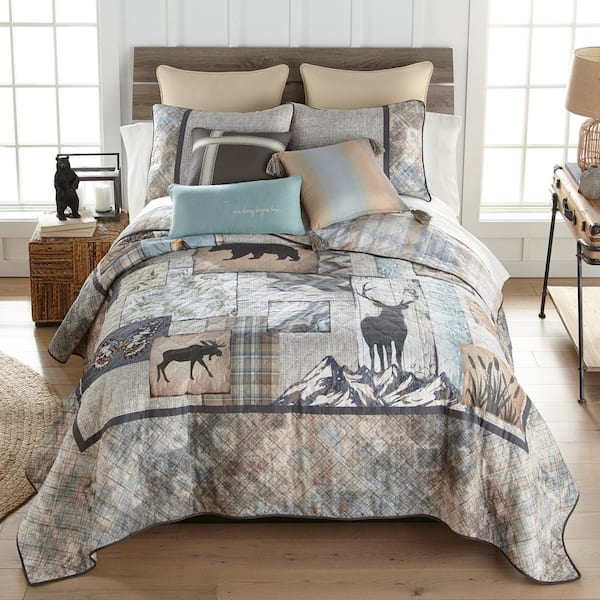 DONNA SHARP Nature's Collage UCC 3-Piece Ivory and Brown King Polyester Quilt Set