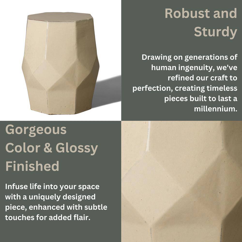Cream Ceramic Octagon Matrix Garden Stool