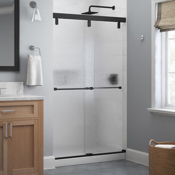 Delta Mod 48 in. x 71-1/2 in. Soft-Close Frameless Sliding Shower Door in Matte Black with 1/4 in. Tempered Rain Glass